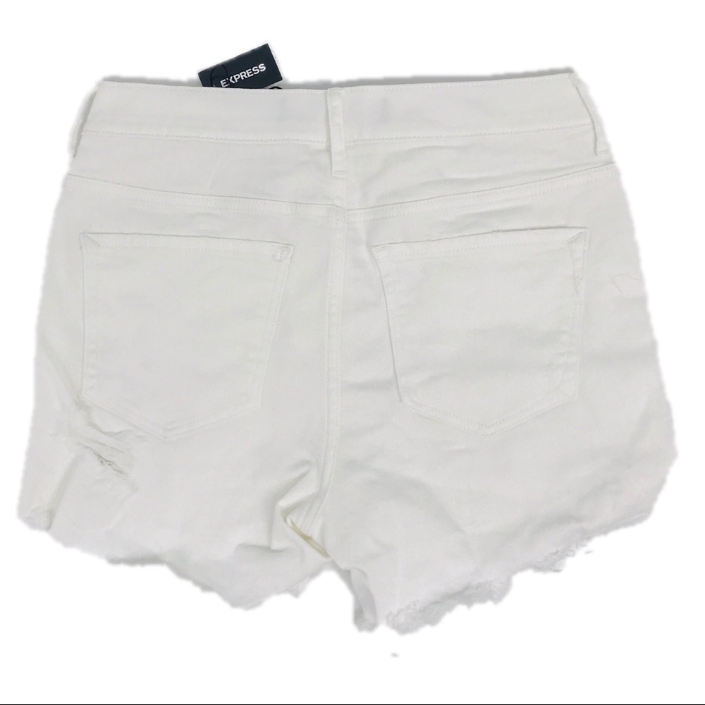 EXPRESS | High Waist Raw Hem Stretch Denim Shorts - Picture 4 of 7